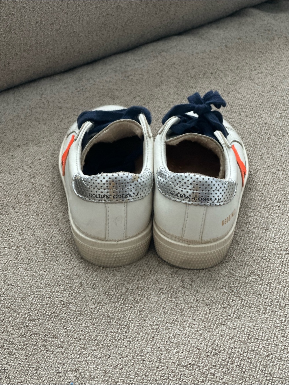 Golden Goose Kids White Leather Sneakers with Orange Star and Silver Heel